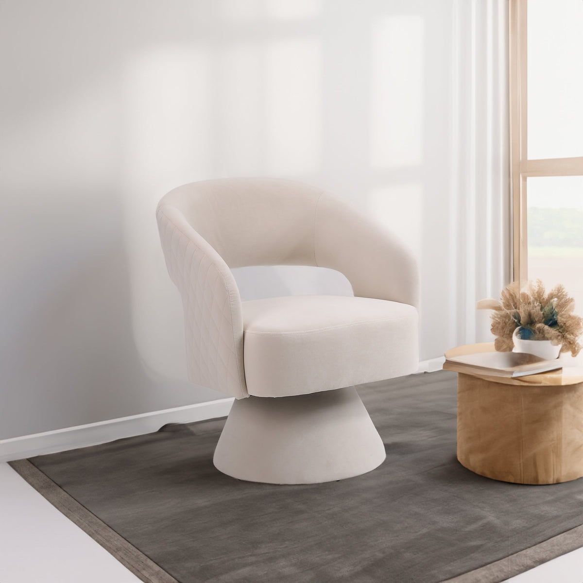 Swivel Accent Chair Armchair, Round Barrel Chair in Fabric for Living Room Bedroom, Beige