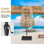 Ainfox 15ft Large Thatched Tiki Patio Umbrella with Lights and Weighted Sandbags, Outdoor Heavy-Duty Double-Sided Rectangle Market Umbrella for Garden, Deck, Backyard, Pool, Beach