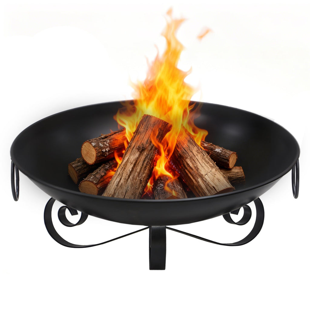 24 Inch Heavy-Duty Metal Fire Pit Bowl Outdoor Wood-Burning Firepit with Handles