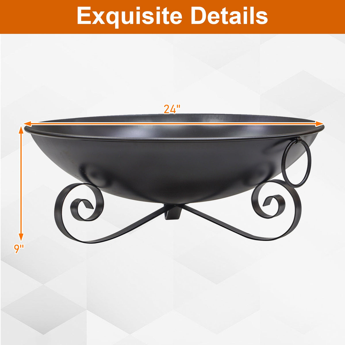 24 Inch Heavy-Duty Metal Fire Pit Bowl Outdoor Wood-Burning Firepit with Handles