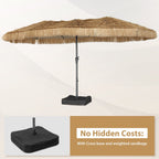 Ainfox 15ft Large Thatched Tiki Patio Umbrella with Lights and Weighted Sandbags, Outdoor Heavy-Duty Double-Sided Rectangle Market Umbrella for Garden, Deck, Backyard, Pool, Beach