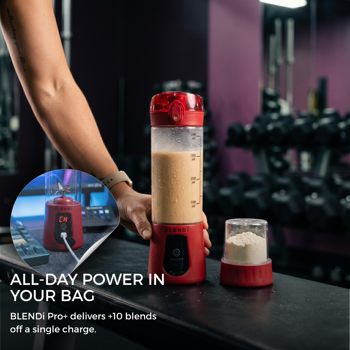 BLENDi Pro+ Portable Blender – 120W, 17oz, Crushes Ice, USB-C Rechargeable