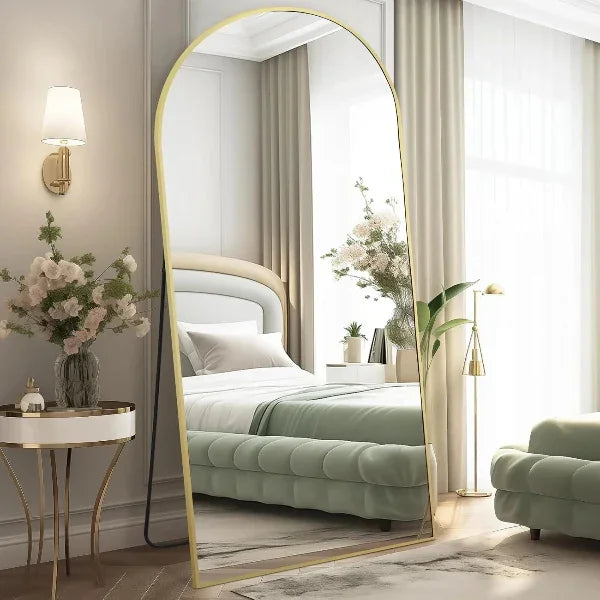 MELOMOIR Large Arched Mirror - Full Length, Extra Large Floor Mirror for Bedroom, Living Room, Gym - Hanging or Leaning - Gold Frame
