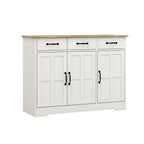 Farmhouse Buffet Cabinet Storage Sideboard with 3 Drawers and 3 Doors for Dining Living Room Kitchen Cupboard-White