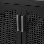 TREXM Large Storage Space Sideboard with Artificial Rattan Door and Metal Handles for Living Room and Entryway (Black)