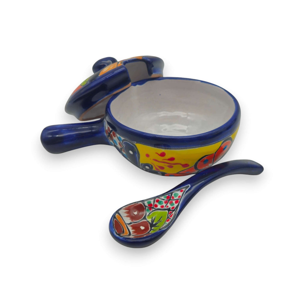 Talavera Salsa Bowl with Lid | Hand-Painted Ceramic Salsera